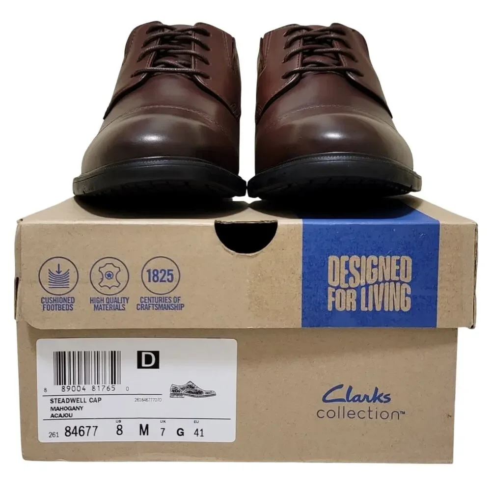 Clarks Men Steadwell Cap Toe Derby Oxfords Size US 8M Mahogany Brown Leather